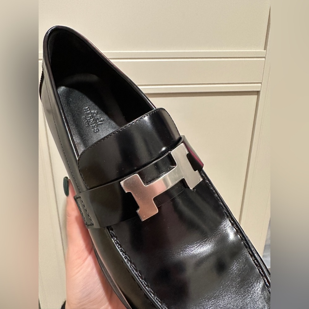 Hermes Black Loafers with Silver Accent - Picture 4 of 10
